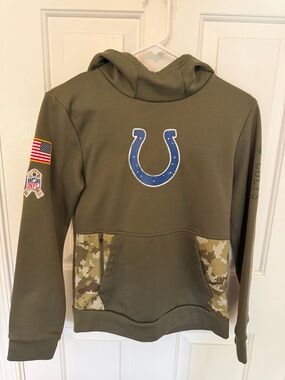 Nike Olive Green Indianapolis Colts Hoodie with Camo Pockets. BOY MED 10/12